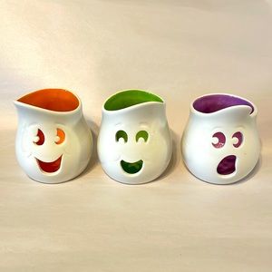 Set of 3 Party Lite Ghost Face Votive Holders EUC